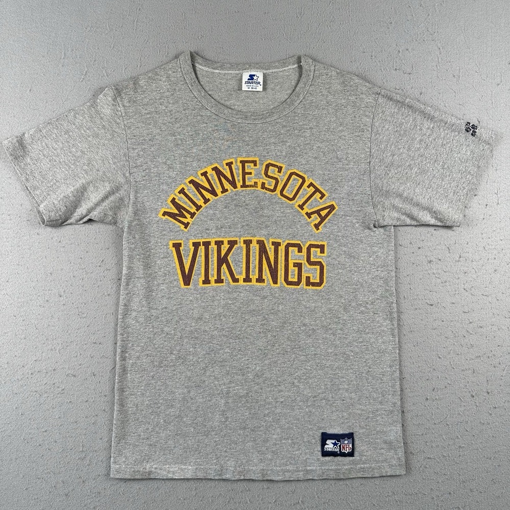 Vtg 90s Starter Minnesota‎ Vikings T Shirt Men's Medium Gray Logo Football